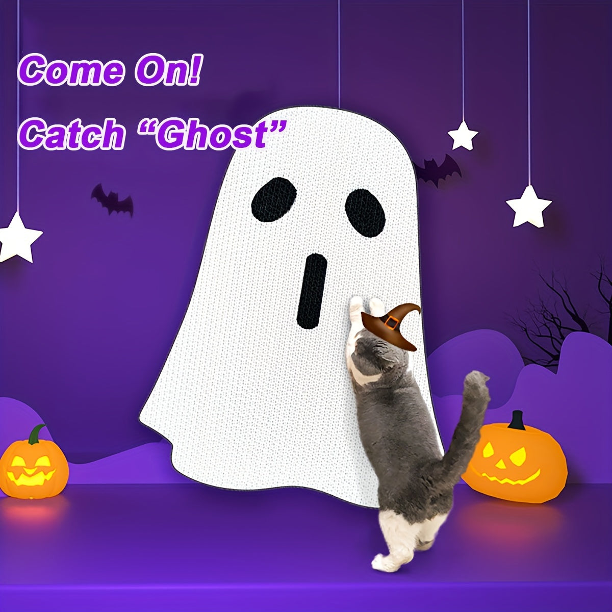 Halloween Ghost Cat Scratching Board, Durable Cardboard Cat Scratcher Pad, Indoor Cat Toy, Pet Furniture, Cat Nail Trimmer, 3D Scratching Post for Cats