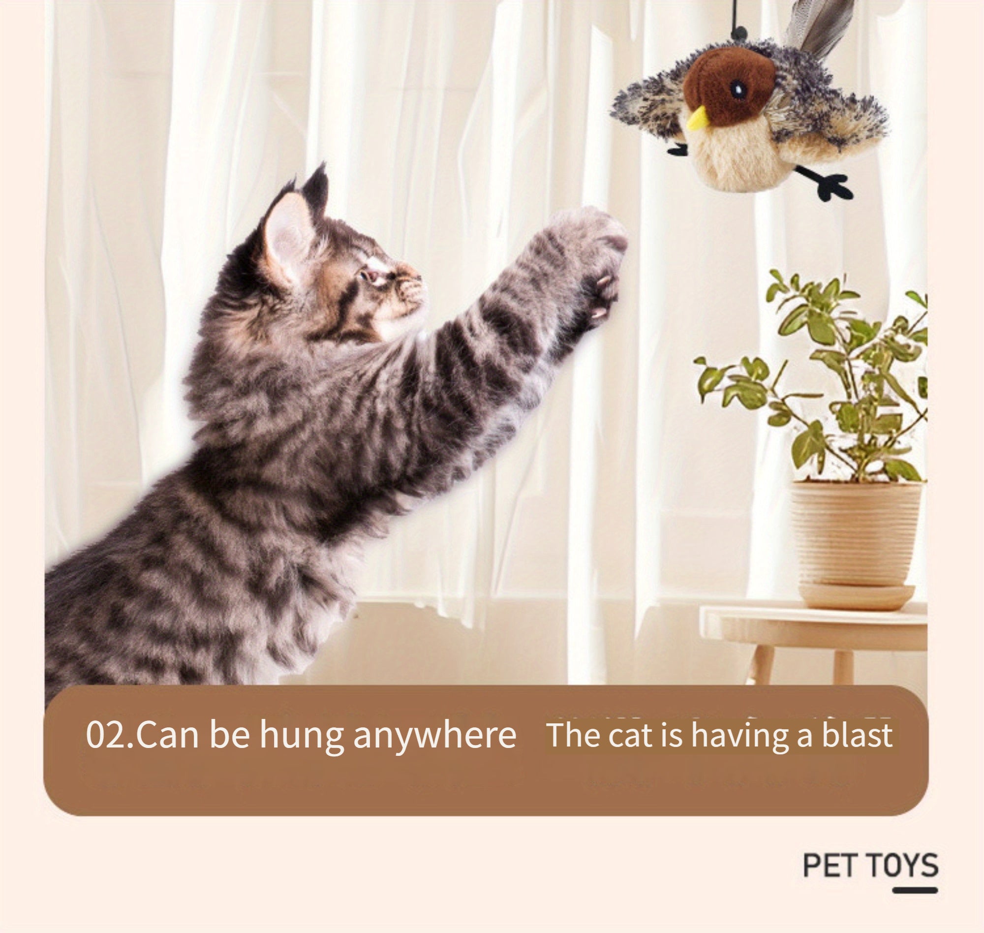 Interactive Plush Bird Cat Toy with Self-Raising Sound, Includes Pet Herb - Non-Electric Fabric Pet Toy, Simulated, TikTok