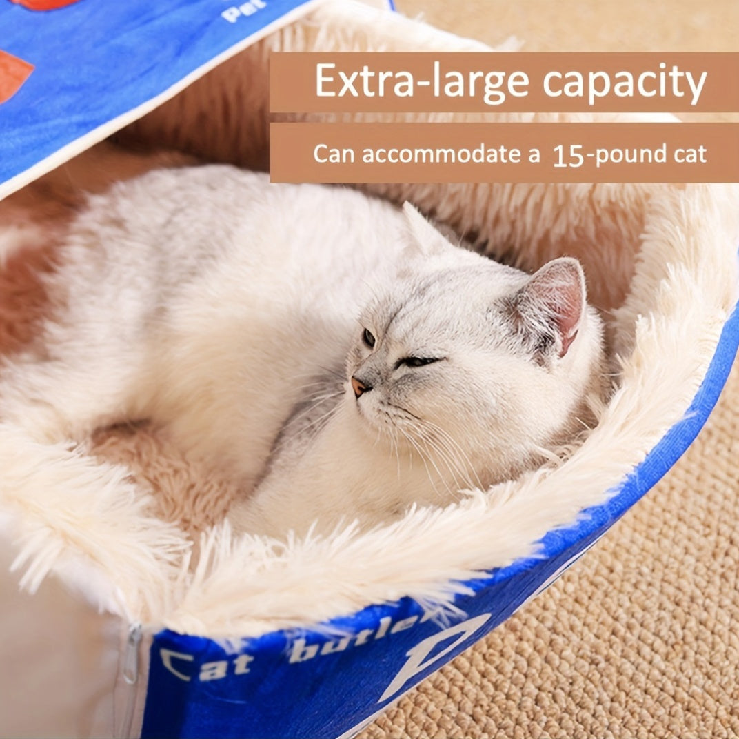 Rectangular Fully Enclosed Cat Bed with Snack Box Design - All-Season Cozy Pet Bed for Cats, Durable Polyester, Removable & Washable, Perfect Thanksgiving & Christmas Gift for Feline Friends, Cat Bed for Indoor Cats, Playful