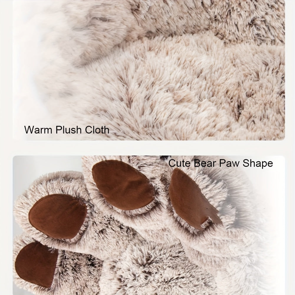 1pc Soft Plush Polyester Bear Paw Shaped Pet Bed, Calming Donut Dog Cat Cuddler Lounger, Warm Comfortable Round Pet Mat, Assembly Not Required for Cats and Small Dogs