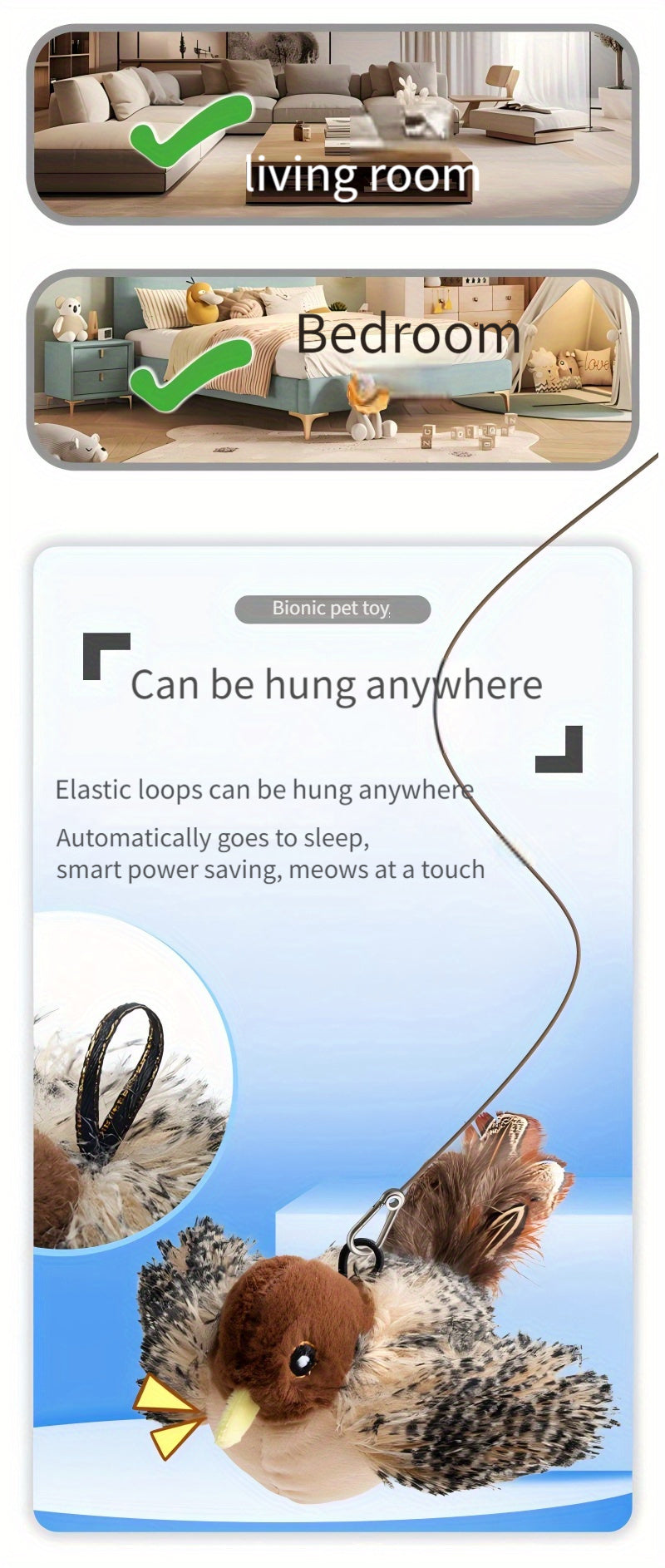 Interactive Plush Bird Cat Toy with Self-Raising Sound, Includes Pet Herb - Non-Electric Fabric Pet Toy, Simulated, TikTok