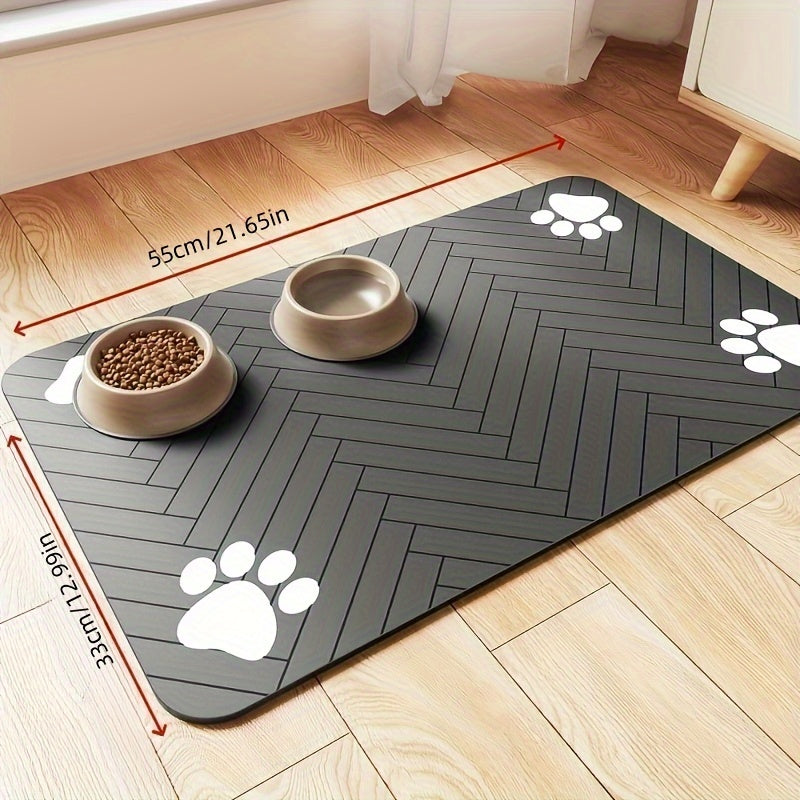 1pc Waterproof Pet Feeding Mat, Non-Slip & Absorbent Food Pad, Durable PU Material, Medium & Large Size, with Paw Print Design for Cats and Dogs