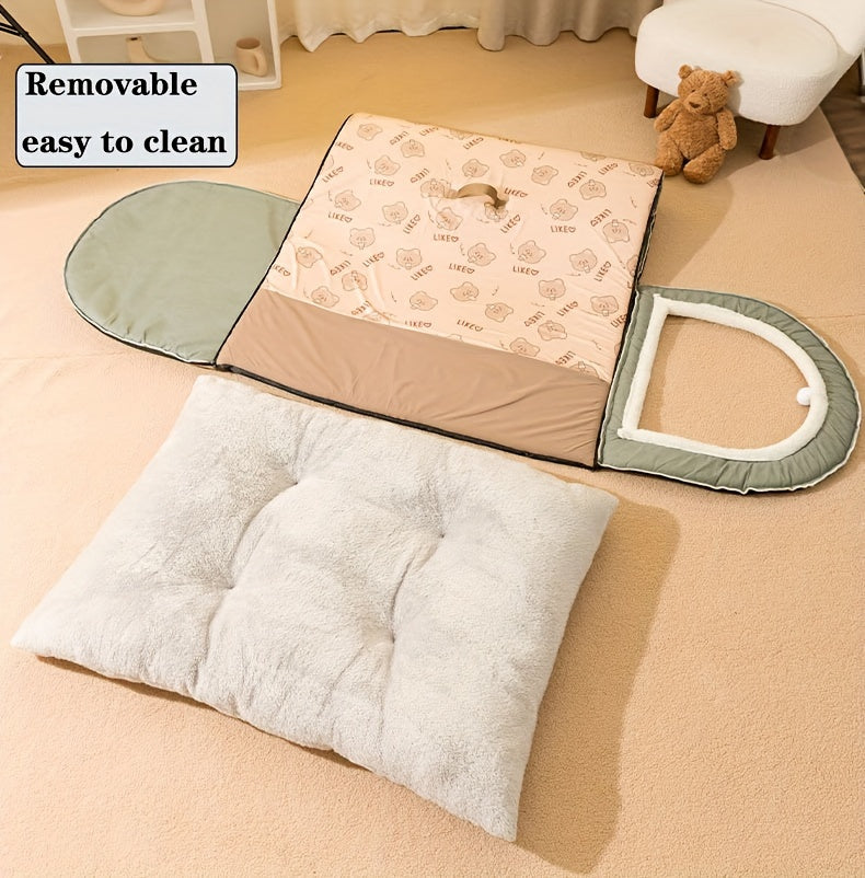 EnigmaTails Cartoon Pattern Dog House, Winter Warm Polyester Pet Bed with Memory Foam, Detachable and Washable, Suitable for Extra Small to Large Dogs, Brown