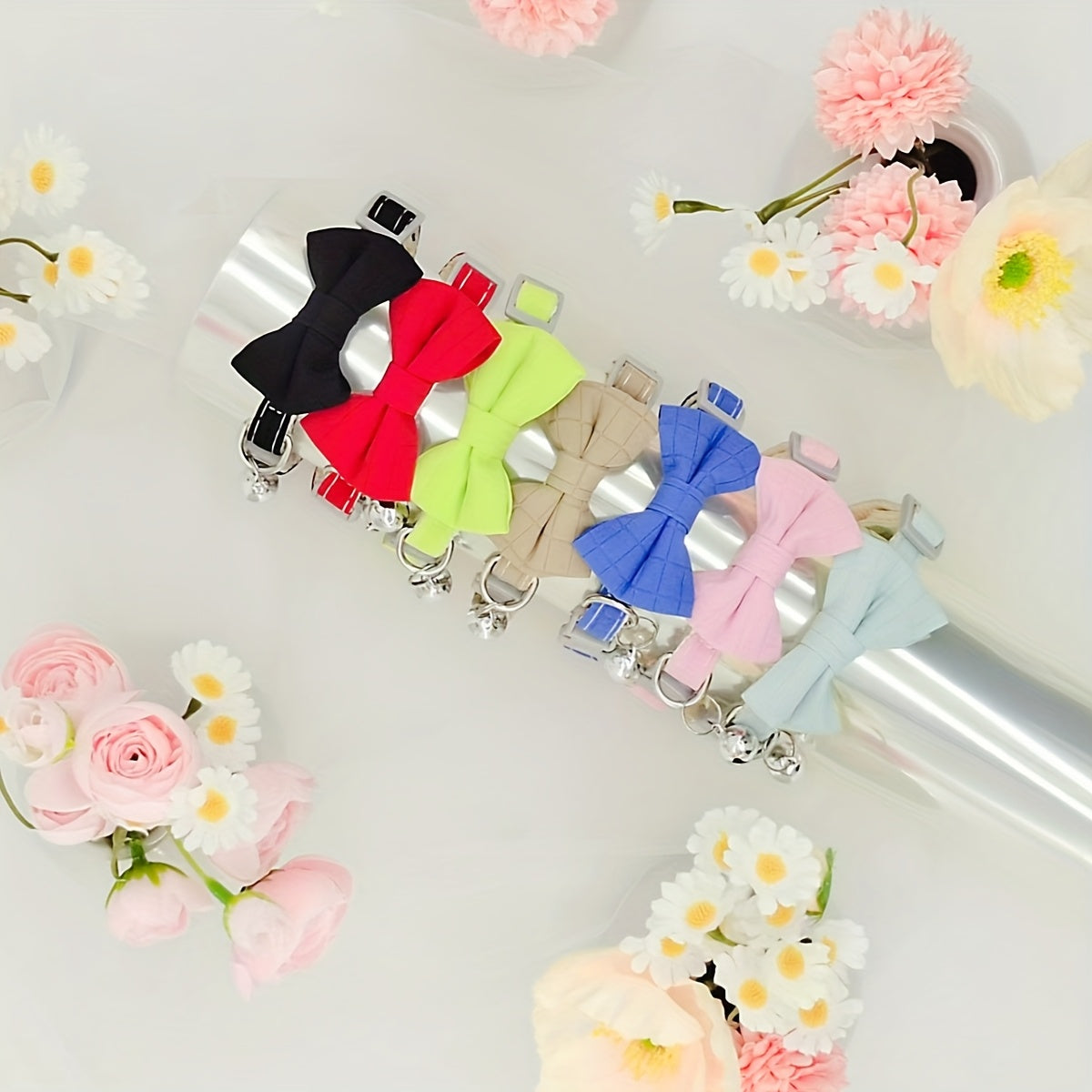 Polyester Pet Collar, Adjustable Bowknot Collar with Bell for Rabbits