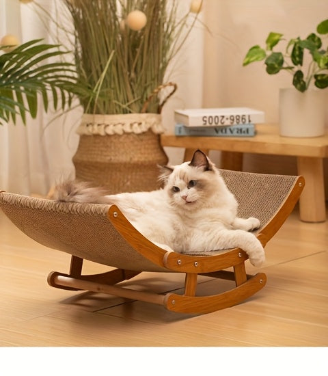 Large Elevated Recycled Wood Cat Hammock with Durable Sisal Scratching Board