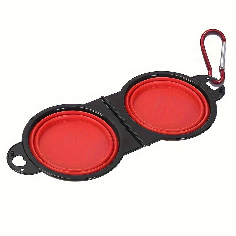 1pc Collapsible Double Pet Feeding Bowls – Portable Outdoor Travel Water And Food Bowl For Dogs – Durable And Convenient
