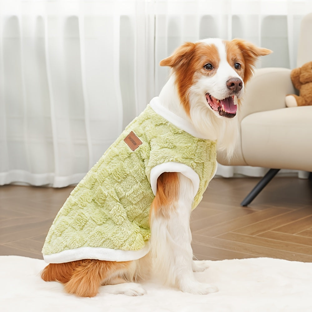 Cozy Plush Floral Dog Sweater for Large Breeds - Soft Fleece-Lined Winter Pet Apparel in Lime Green & White, Hand Wash Only, Perfect for Golden Retrievers and Other Dogs, Dog Comfort Wear | Pullover Dog Outfit | Plush Polyest