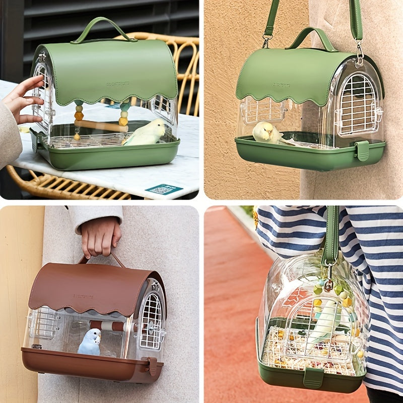 1pc Acrylic Bird Cage With Bird Bag, Parrot Outdoor Ornamental Bird Cage, Can Be Carried Outdoors, Bird Supplies