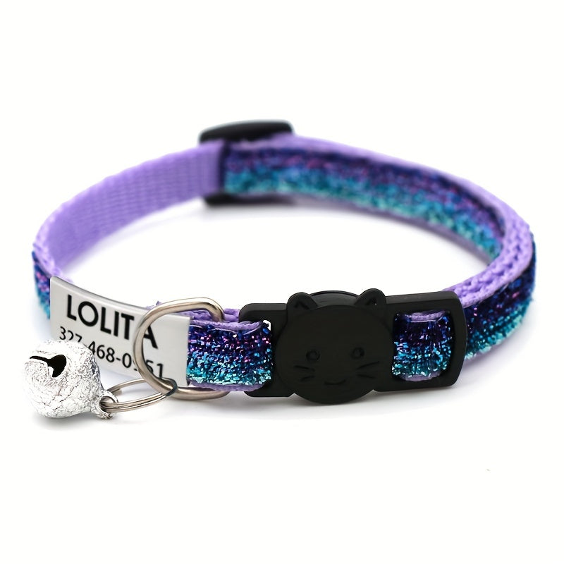 Personalized Bling Cat Collar With Nameplate, Glitter Cat Collar With ID Tag Pendant And Bell, Cute Customized Pet Collar ID Name Pendant Tags For Kittens And Puppy Dogs, Engraved Cat Decoration