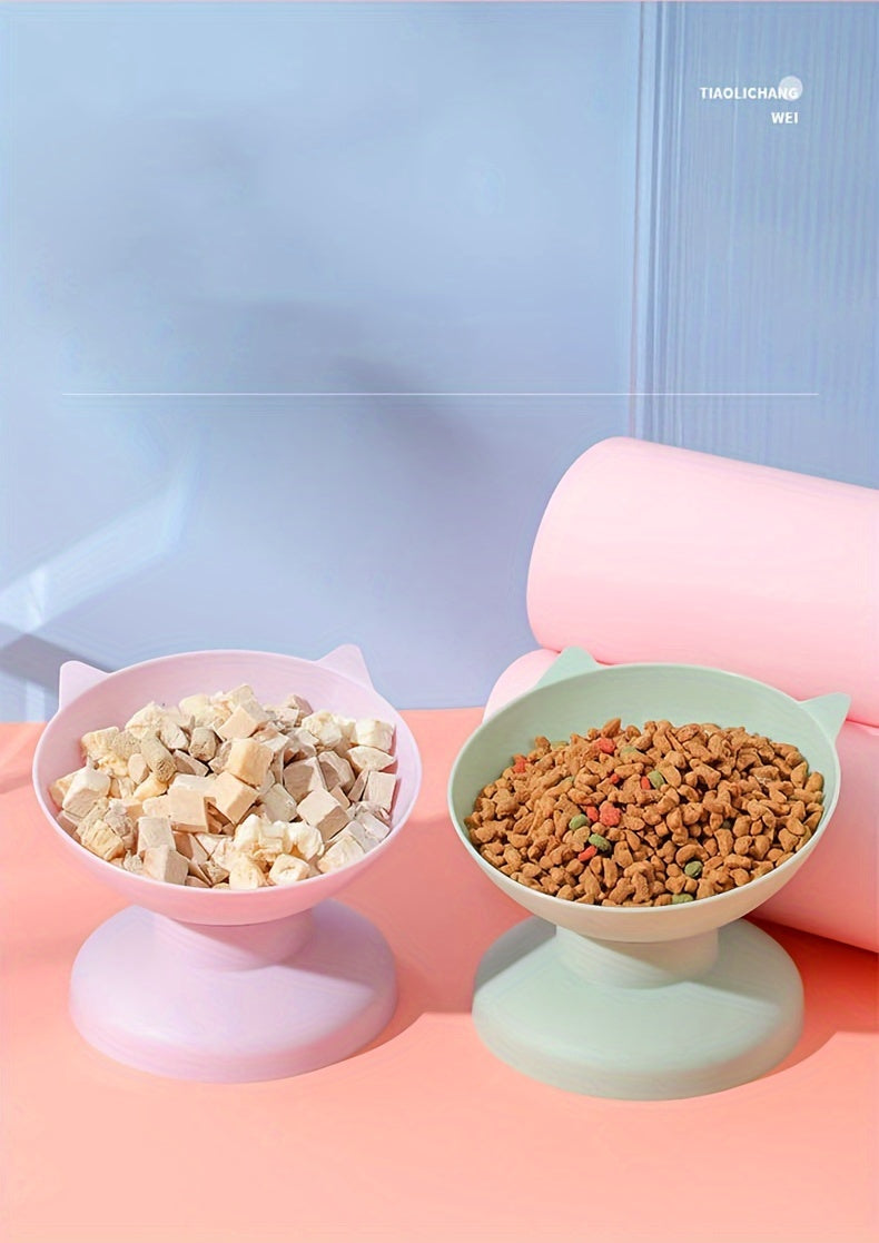 Elevated Tilted Pet Bowl, Plastic Anti-Overturning Cat Food Bowl Water Dish For Neck Protection
