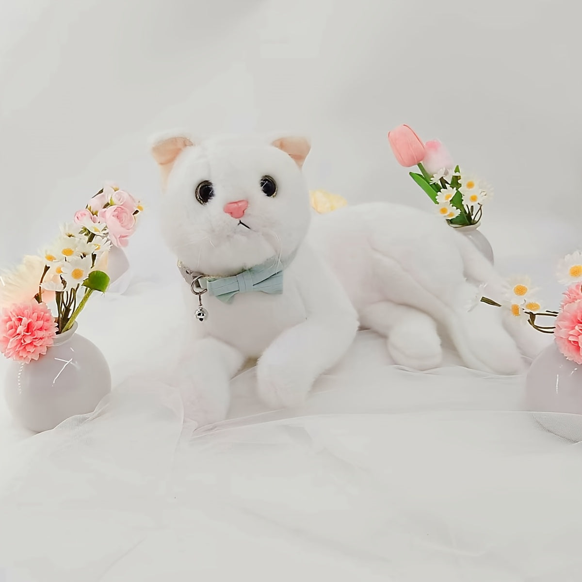 Polyester Pet Collar, Adjustable Bowknot Collar with Bell for Rabbits