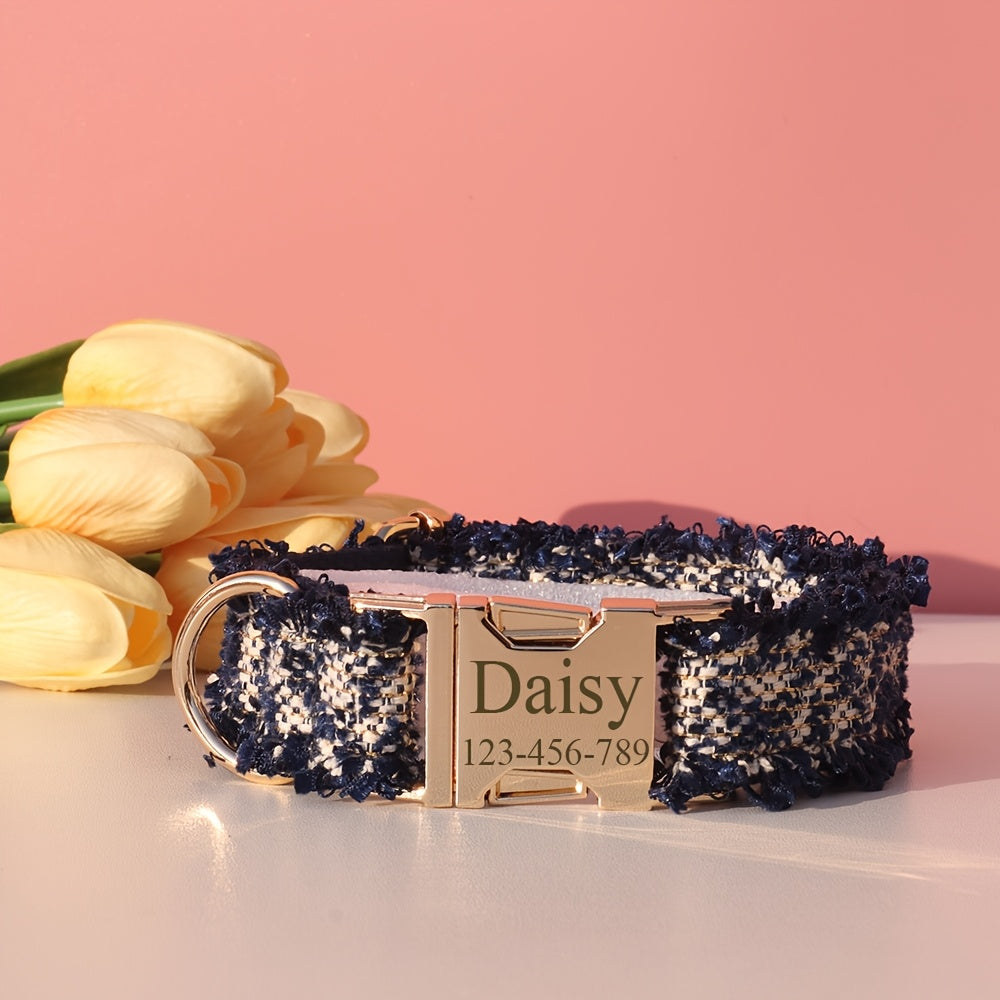 Personalized -Inspired Pet Collar with Adjustable Fit, Custom ID Name Tag & Secure Metal Buckle - Ideal for Cats and Dogs of All Sizes