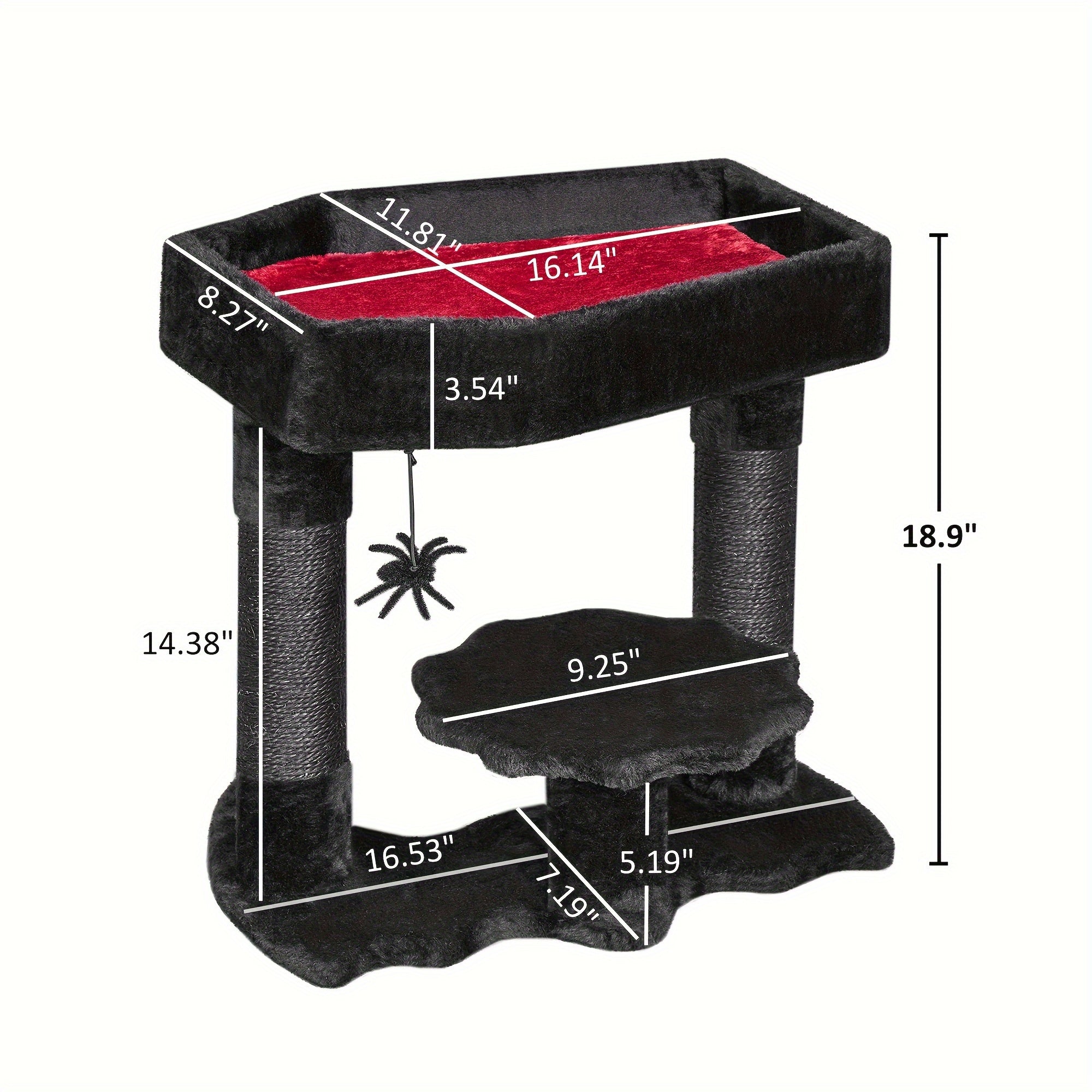 BEWISHOME Gothic Cat Tower With Coffin Bed, Multi-Level Goth Cat Tree Cat Condo With Cat Scratching Post, Spider Hanging Ball Black Red Halloween Kitten Pet Furniture
