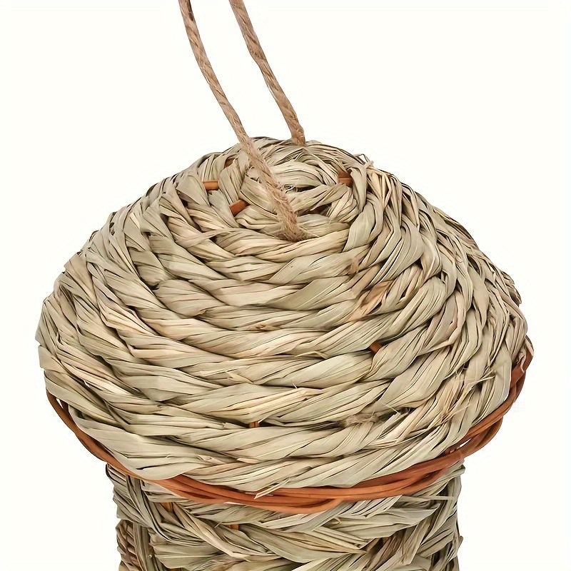 1pc Rustic Charm Natural Grass Woven Bird Nest - Hanging Garden Decor & Cozy Pet Straw Bird House