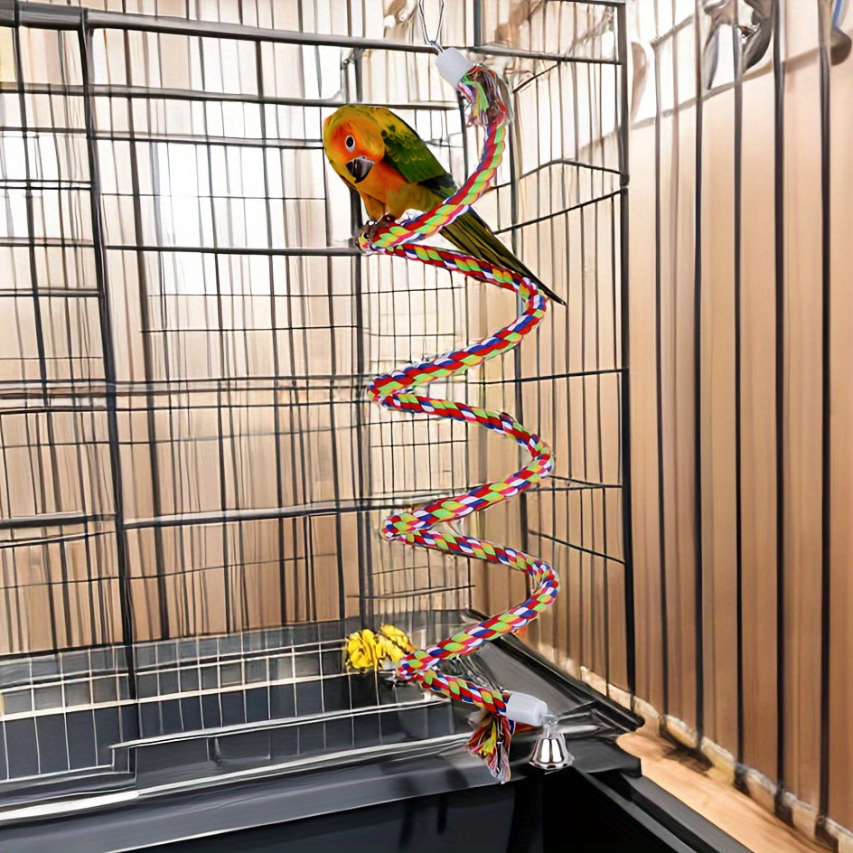 1pc Large Bord Toy - Entertaining 63 Inch Bird Rope Swing with Odorless Pecking and Chewing Bell, Standing Bungee Climbing Fun - Ideal for Small to Regular Size Parrots, Phoenix Parrots, and Birds