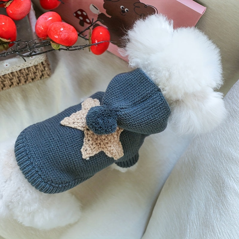 Cozy Star Pattern Sweater for Small, Medium, and Extra-Small Dogs - Knitted Acrylic Pullover Sweaters for Fall and Winter with Warm, Soft, and Breathable Fabric - Adorable Pet Apparel for Cold Weather