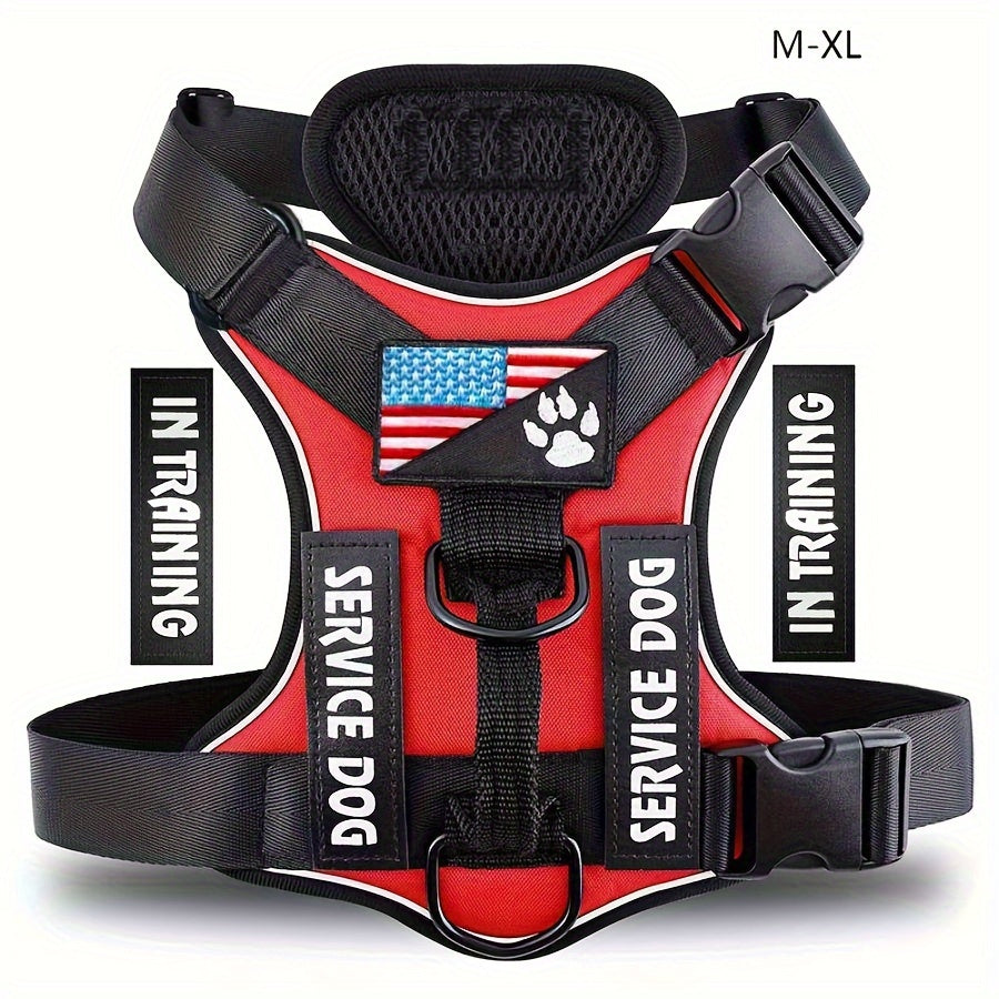 5-PCS Reflective Service Dog Harness Vest - Adjustable Soft Oxford Pet Harness with Inner Layer Mesh, Easy Control, Breathable, Comfortable, Durable for Small, Medium, Large Dogs with Random Buckle