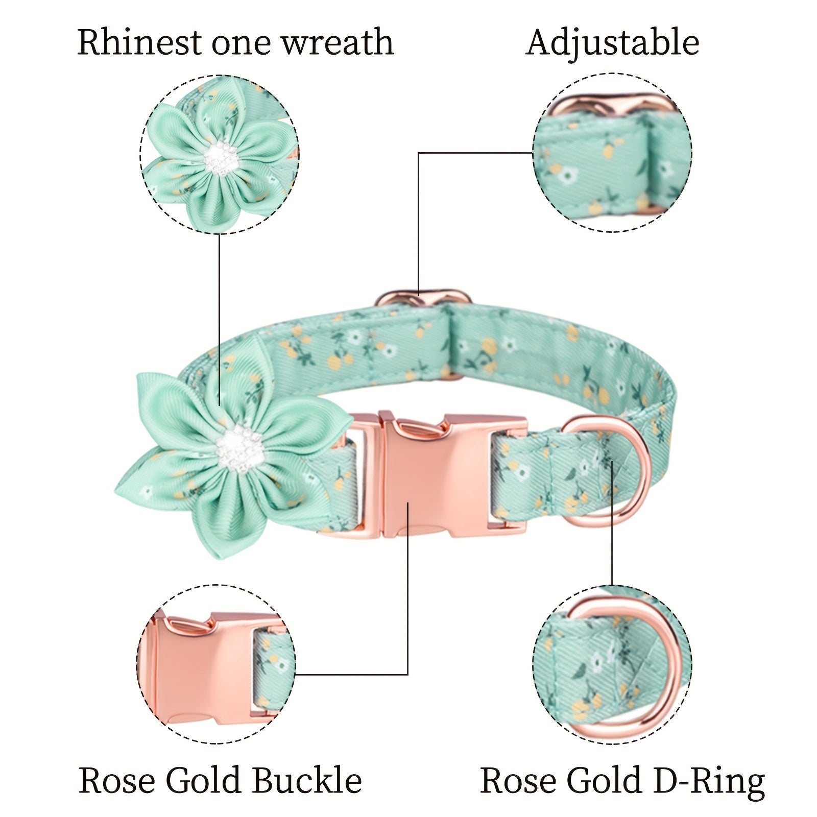 For Large Medium Small Dogs, Rhinestone Six Petal Flower Custom Dog Collar, Anti-Lost Floral Pattern Pet Collar