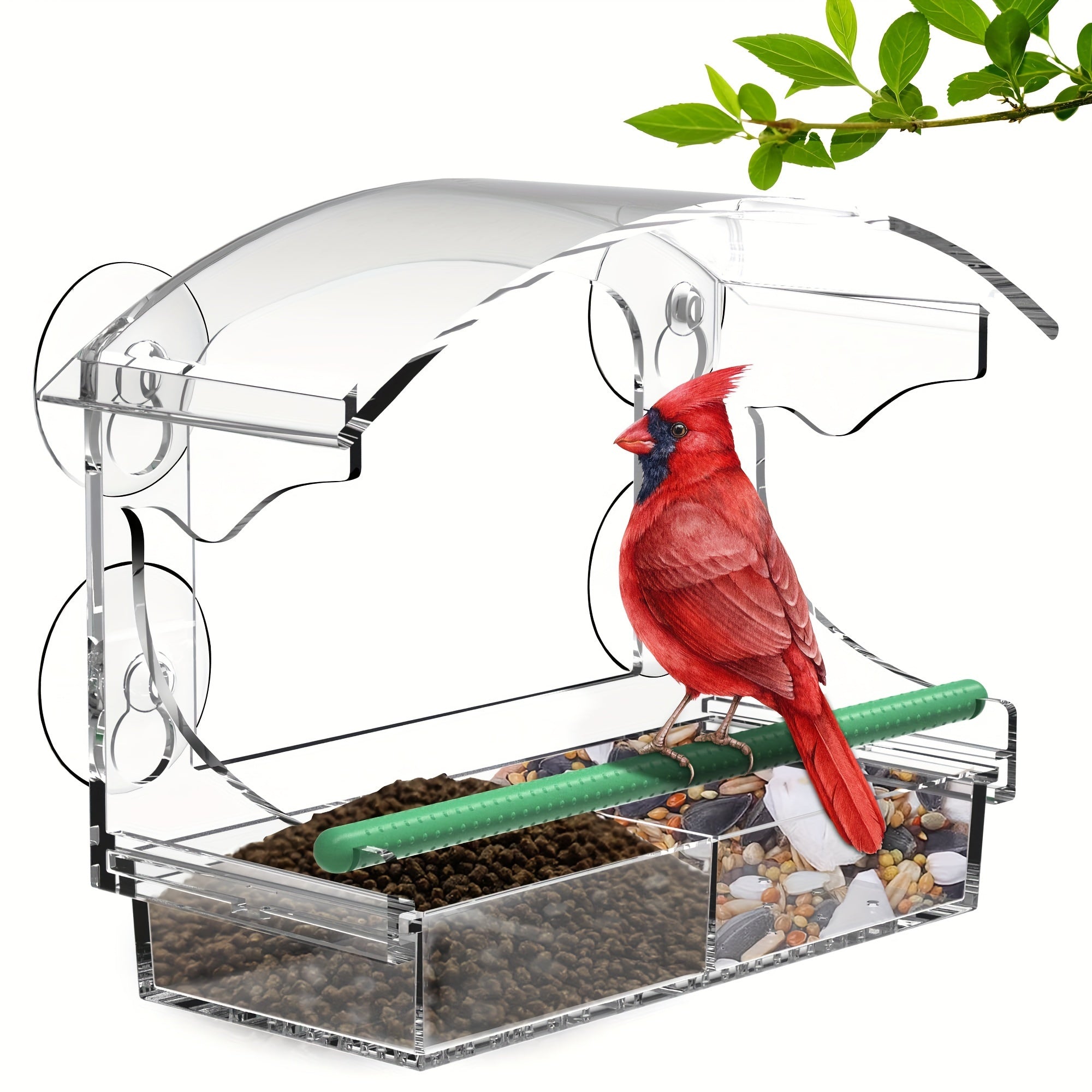 1pc Large Acrylic Window Bird Feeder - Feeders with Sliding Seed Holder, 4 Extra Strong Suction Cups, and Easy Cleaning Design for Outside Wild Birds