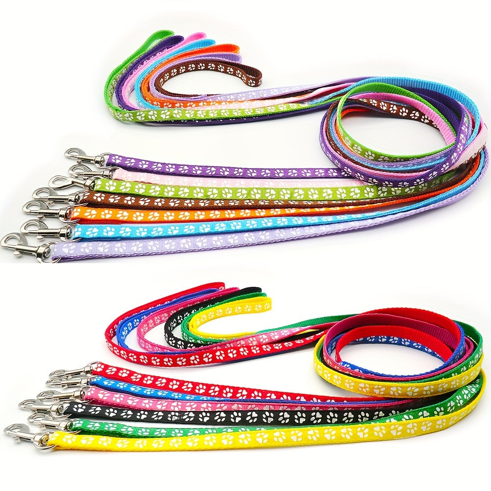 Cute Paw Pattern Nylon Dog Collar - Pet Dog Collar And Leash Set With Bell Long Dog Walking Leash