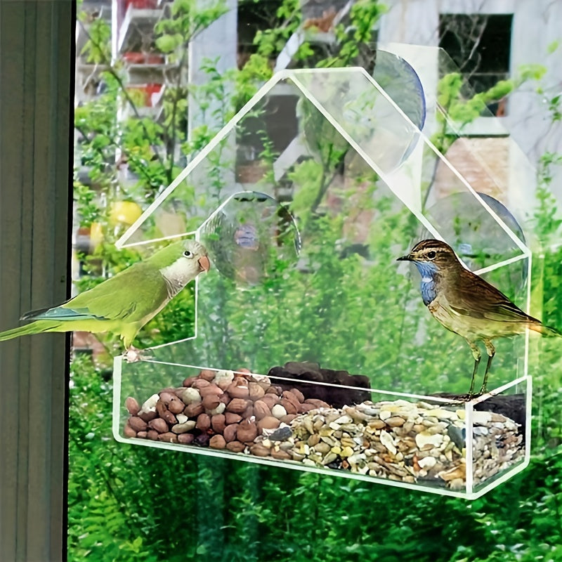 Transparent Acrylic Bird Cage & Feeder - Wall-Mounted /Indoor bird aviary with Hanging Roof, Design, Easy-Clean - Attracts Birds with Clear Visor - for Small Birds, Sparrows, Finches, Robins - Pet bird housing & feeding stati