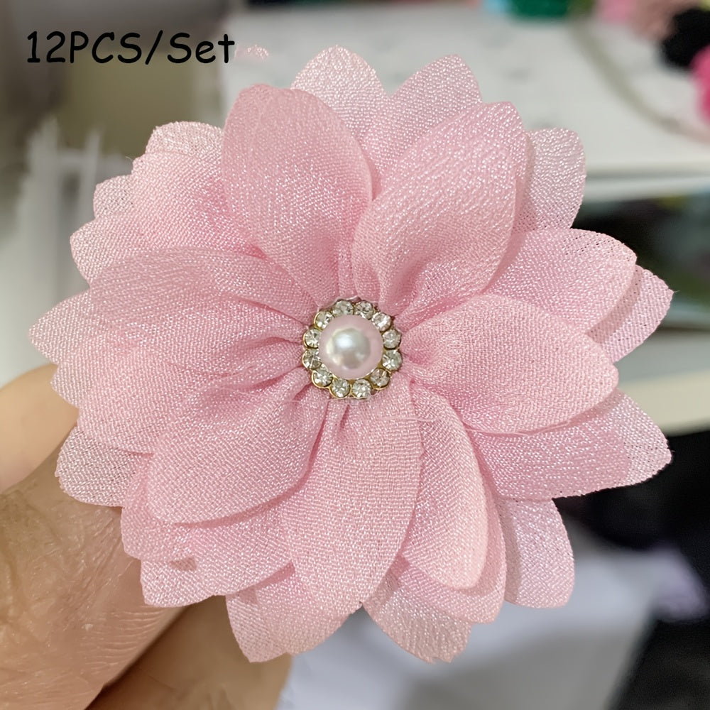 12pcs 2.2inch ( 5.5cm) Sharp Corner Flowers No Clips Holiday Party Decoration Making Pet Collar Flower Hair Accessories for Headband Hairband
