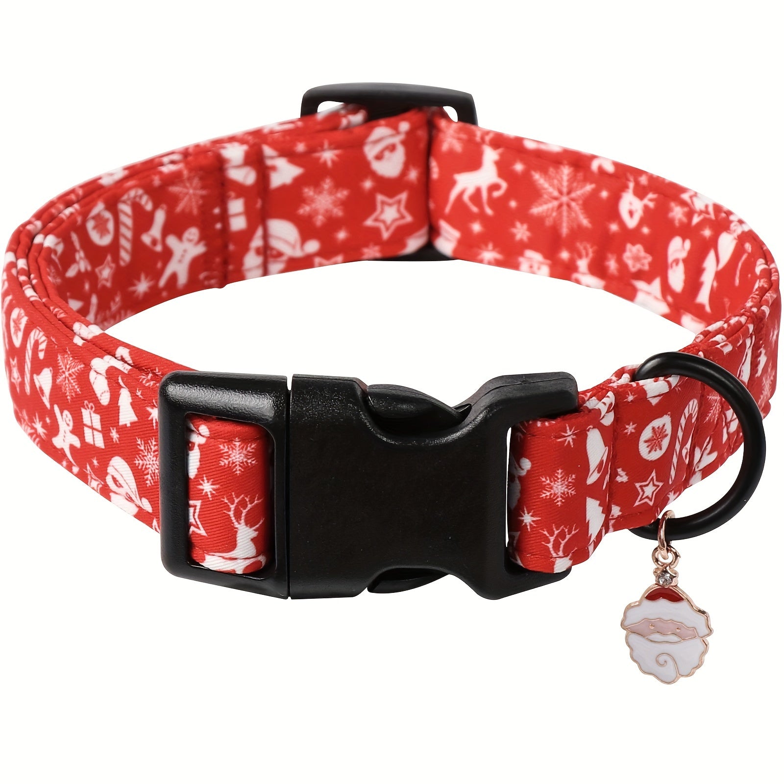 Festive Christmas Dog Collar with Santa & Snowman Prints - Adjustable, Soft Cotton Pet Collar for Small to Large Breeds - Includes D-Ring for Leash Attachment