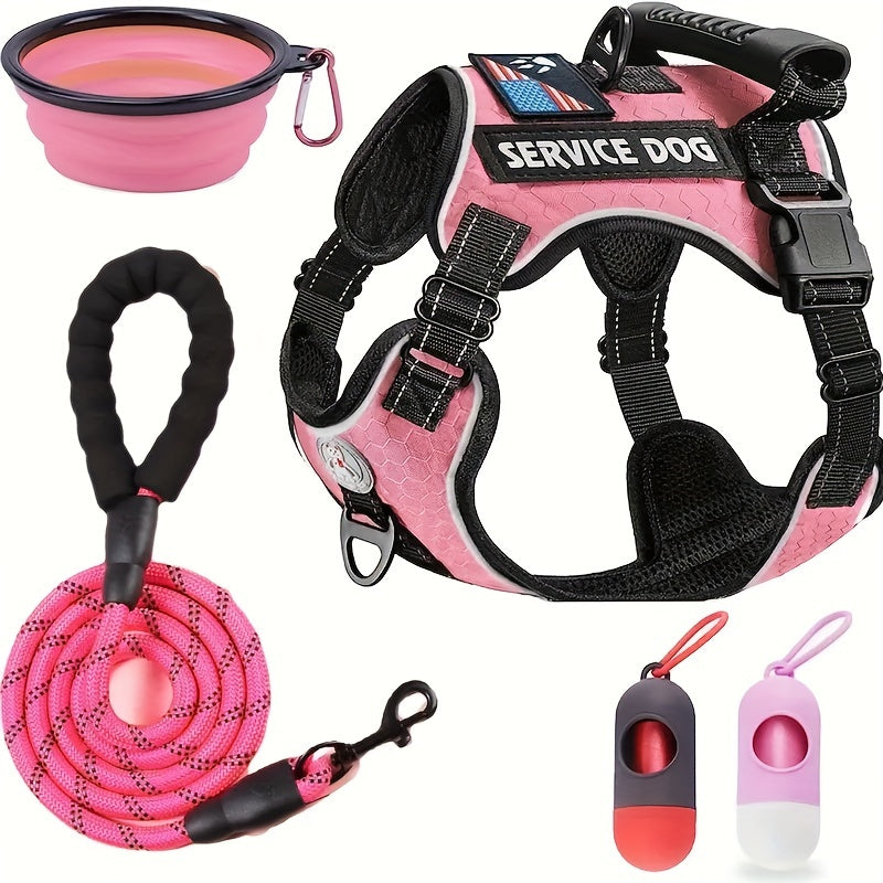 Heavy Duty Dog Harness And Leash Set With Poop Bag Dispenser And Bowl