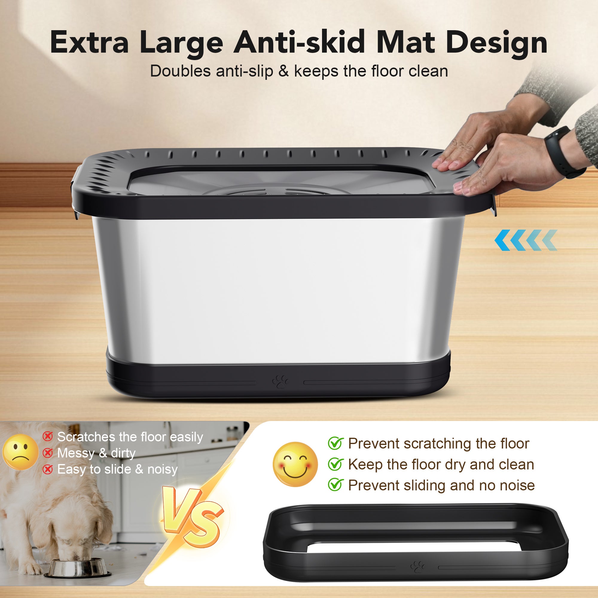 1.85gal Stainless Steel Dog Dish with Anti-Slip Base | Water-Resistant Structure, Sturdy Indoor/Outdoor Pet Feeding Station (Black)