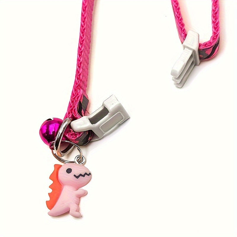 GEKTIMER Adjustable Camo Print Pet Collar with Bell and Cute Dinosaur Charm, Soft Padded Comfortable Design, Ideal Fashion Accessory for Cats, Kittens, and Small Dogs, Polyester Material in Cute Style