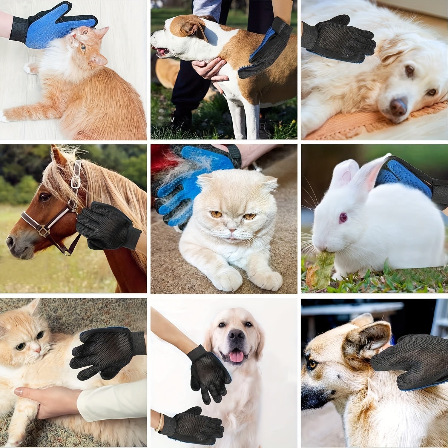 2pcs Pet Glove, Pet Grooming Bathing Washing Hair Remover Brush Fur Mitts, For Cat Dog Horse Rabbit Animal