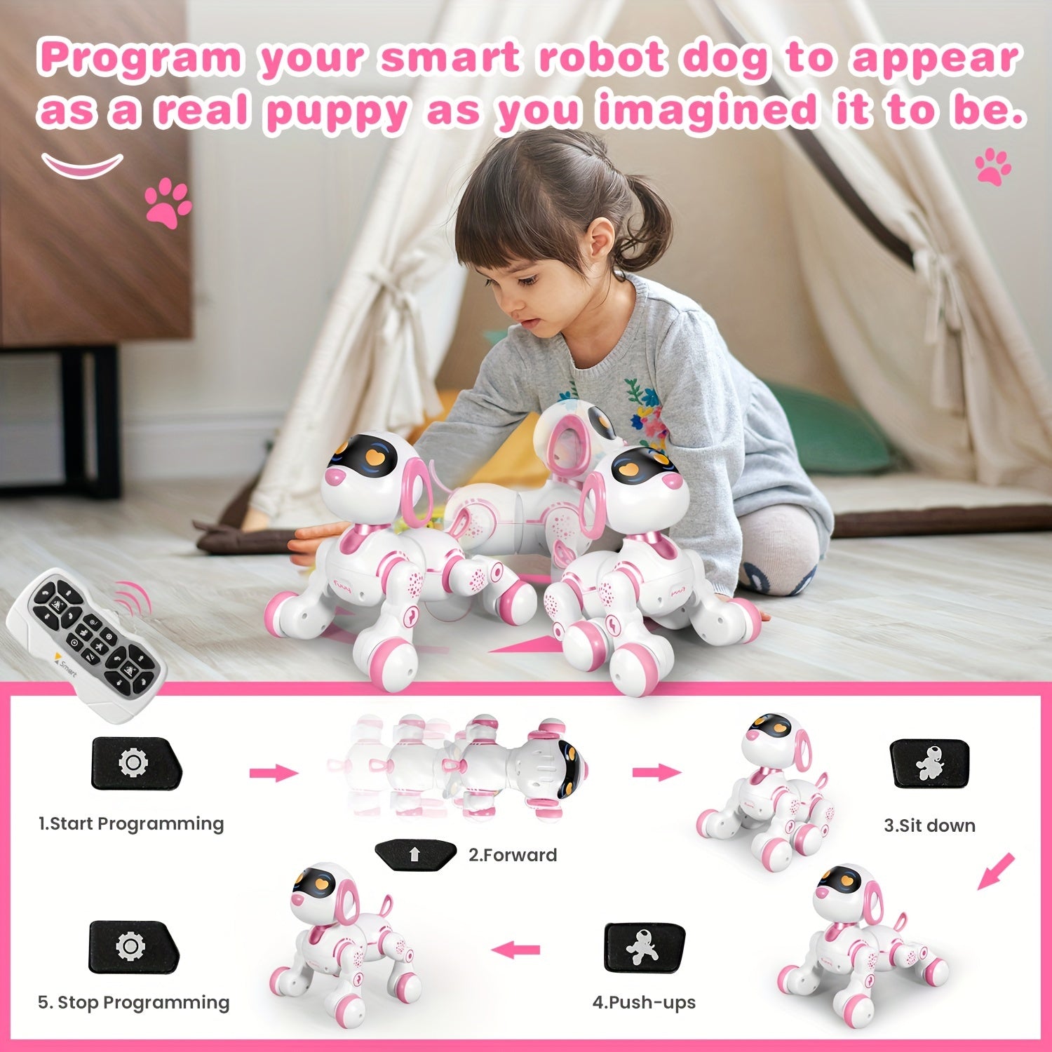 FUUY Robot Dog Toy for Kids, singing and dancing interactive companion pet Pet  toy dogs Gifts for boys and girls aged 3 4 5 6 years old