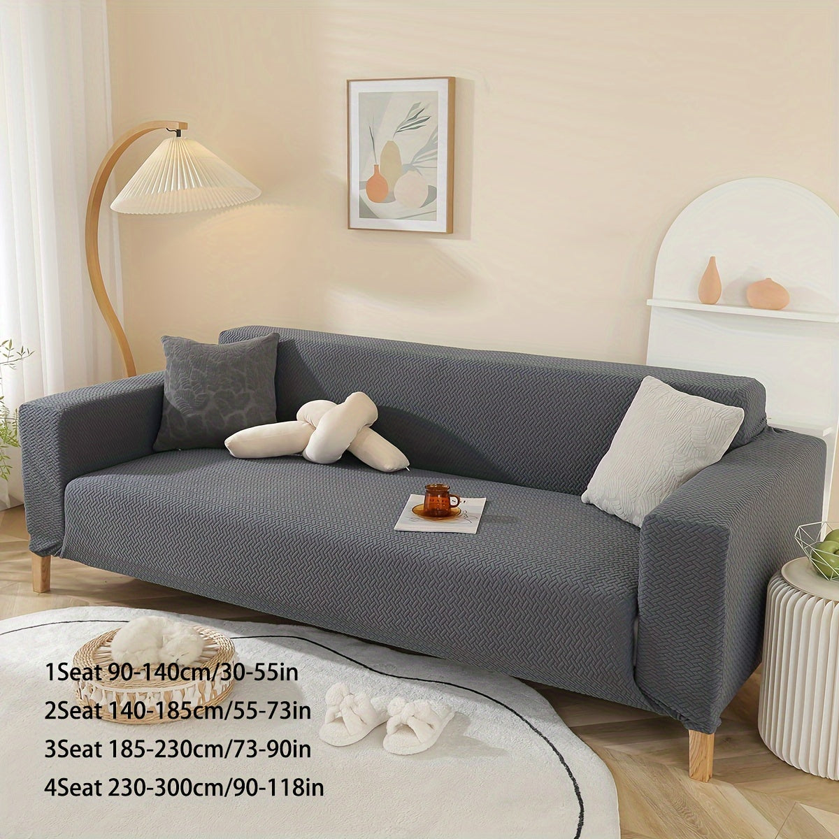 A Stretch Sofa Cover, Thickened Star Chain Knitted Jacquard Sofa Cover 1/2/3/4 Seat Sofa Protection Cover, Elastic at The Bottom, for The Family with Pets, Full-Bag Sofa Dust Cover