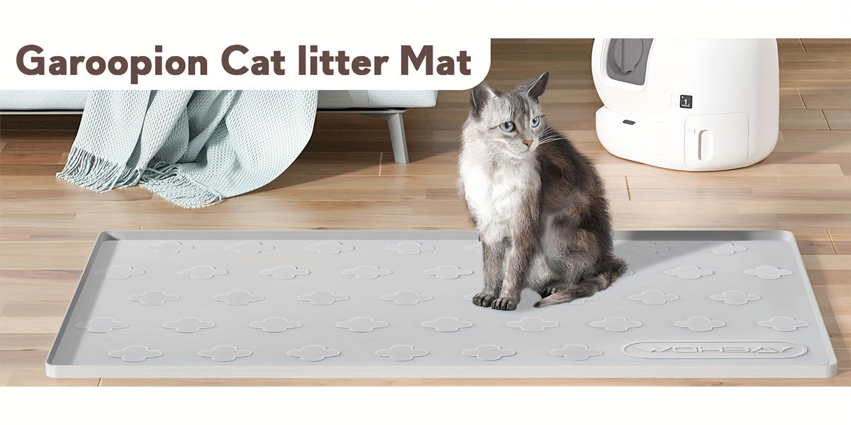 3-in-1 Washable Silicone Cat Litter & Food Mat - XXL Large Waterproof Non-Slip Floor Protector, Raised Edges Pet Feeding Tray, Foldable Litter Trapping Mat for Cats, Easy Clean Kibble & Crumbs Proofing System (Fits Litter Box