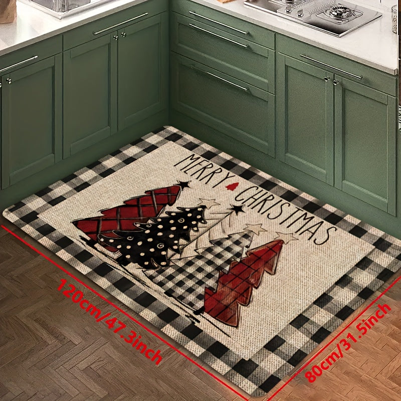 Vintage Puffy Christmas Tree Pattern Mat - Homeowners, Housewives, Pet owners, Busy individuals - Holidays, Operation Instruction, Fabric, Christmas - Suitable for Kitchen, Living Room, Bathroom