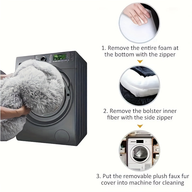 Extra Large Orthopedic Human & Dog Bed with Plush Pillow & Blanket - 71"x45"x12" Washable Faux Fur Pet Couch, Non-Slip Base, Removable Cover - Grey Bed for All Dog Breeds (Small/Medium/Large Dogs) & Cozy Napping Companion for