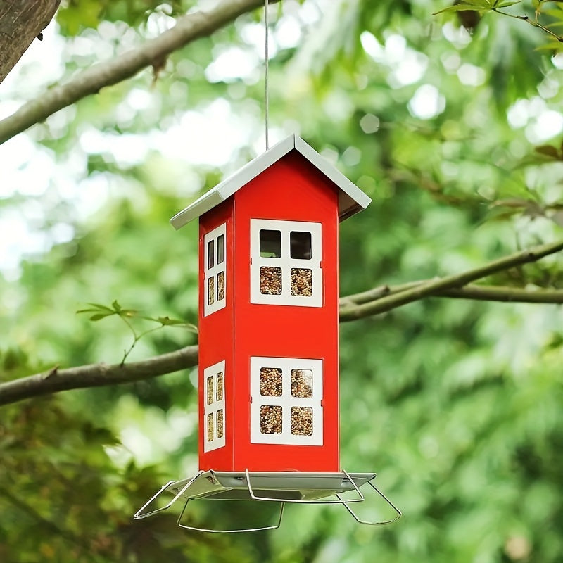 1pc Large Capacity All Metal Wild Bird Feeder - Squirrel Proof, Removable Roof, 4 Port Hanging Feeder - Durable, Weather Resistant, Easy to Clean Outdoor Bird Feeder for Backyard