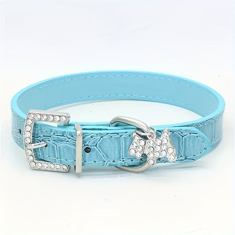 Adjustable Geometric Pattern Leather Pet Collar with Crystal Diamonds, Heart & Claw Pendant, Elastic Small Dog & Cat Necklace for Wedding Celebrations