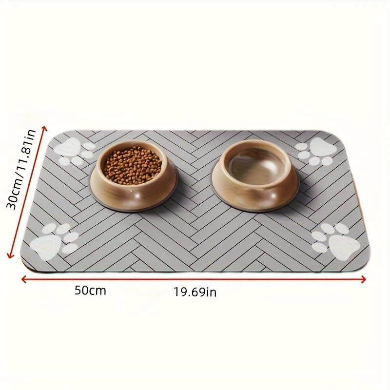 1pc Waterproof Pet Feeding Mat, Non-Slip & Absorbent Food Pad, Durable PU Material, Medium & Large Size, with Paw Print Design for Cats and Dogs