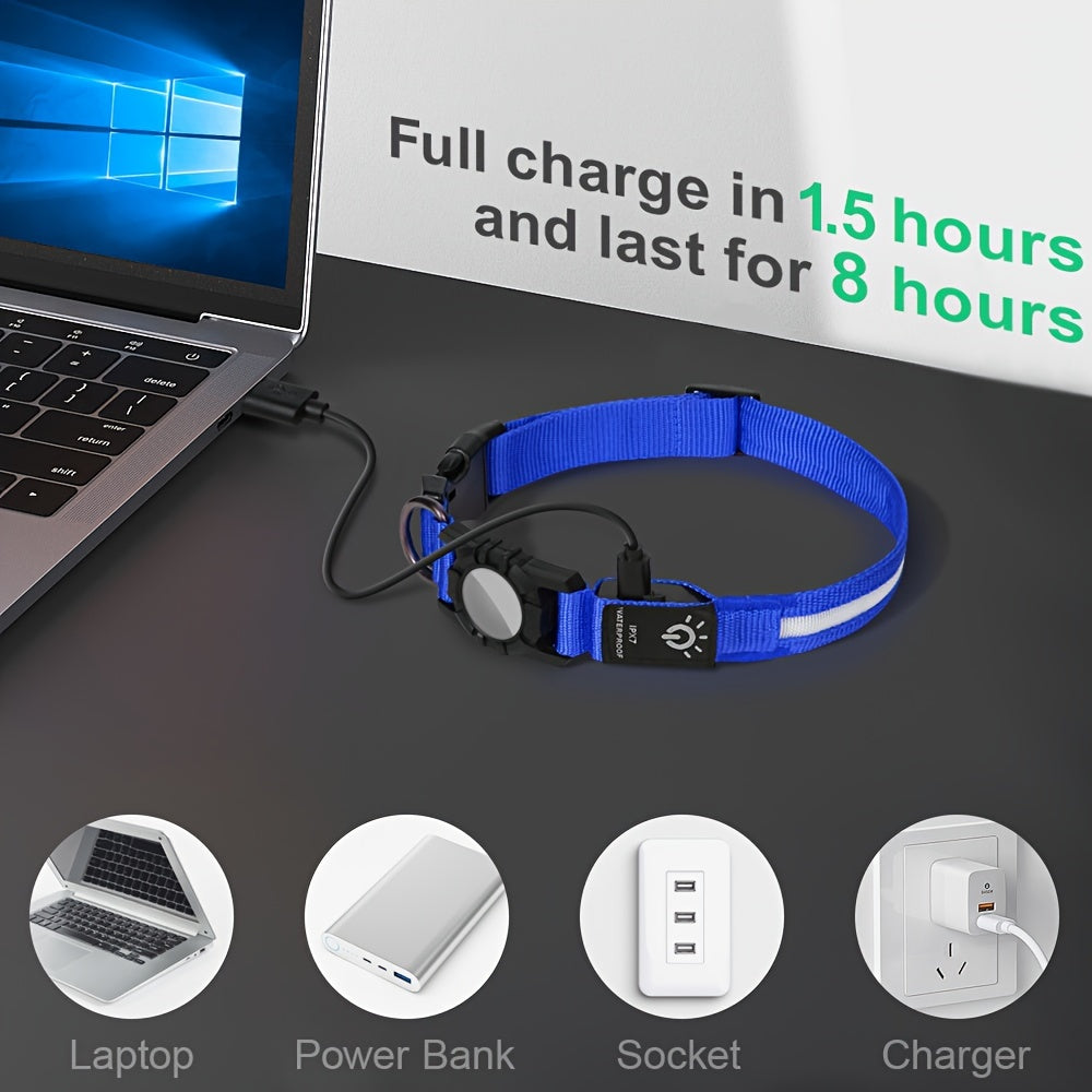 JOYTALE LED Dog Collar with AirTag Holder - USB Rechargeable, Nighttime Safety Light-Up Nylon Pet Collar for Small & Large Dogs