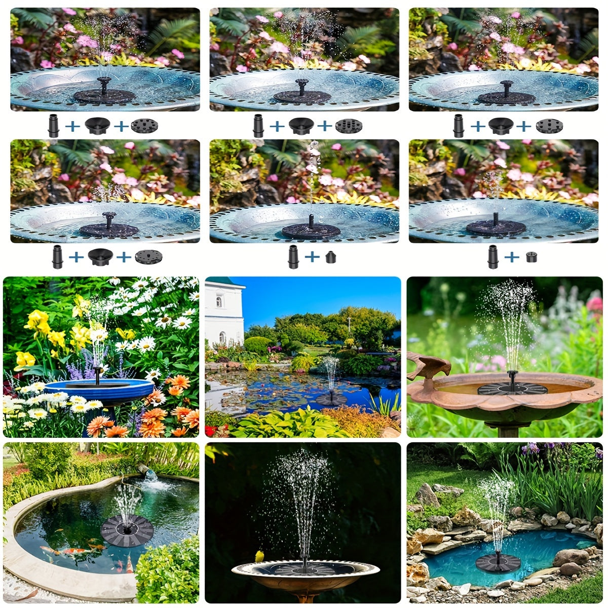 1pc Solar Fountain Pump, 1.5W Solar Bird Bath Pump With 6 Nozzles, Stand-Alone Portable Floating Solar Drinking Water Pump For Garden, Bird Bath, Pond, Swimming Pool, Outdoor & Backyard Aquarium
