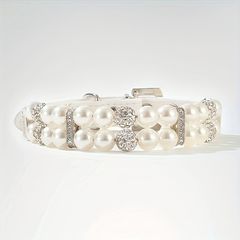 Adjustable Polyester Fiber Pet Collar with Pearl and Rhinestone Accents, Cute Necklace for Small and Medium Dogs and Cats - Other Pattern.