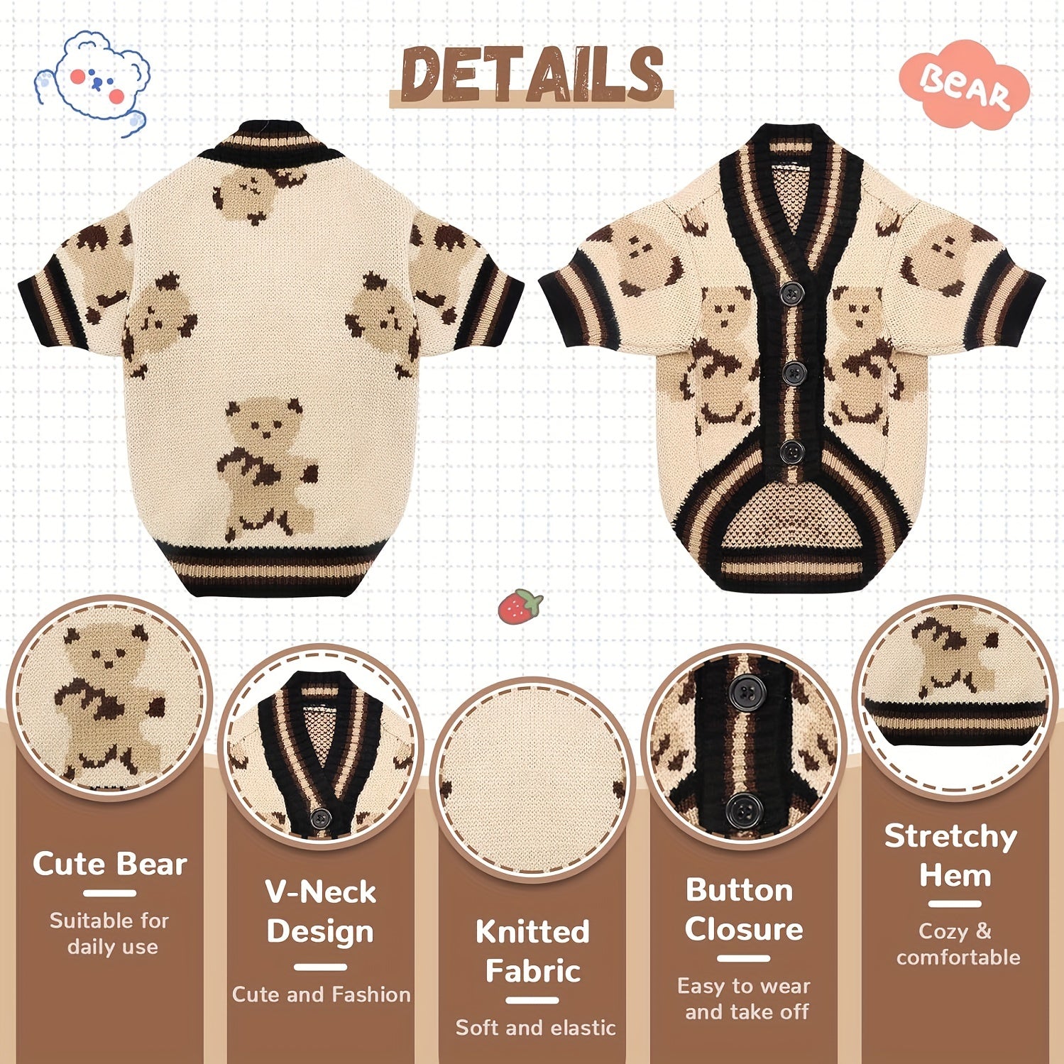 Adorable Cartoon Dog Sweaters - Soft, Warm, and Cozy Knitwear for Small Dogs, Puppy Winter Coats, Cute Bear Designs, Hand-Knitted Outfits, Pet Apparel for Cold Weather, Easy to Wear and Care