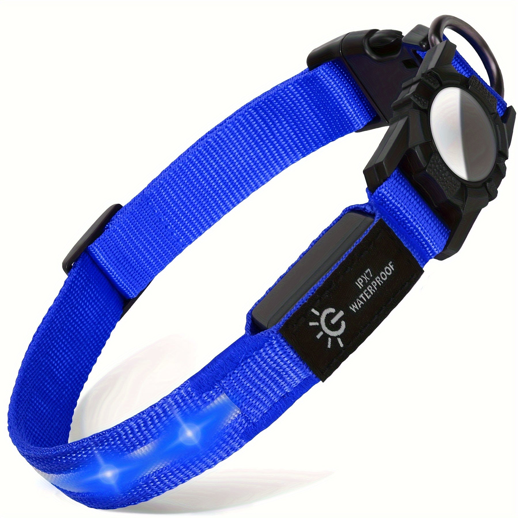 JOYTALE LED Dog Collar with AirTag Holder - USB Rechargeable, Nighttime Safety Light-Up Nylon Pet Collar for Small & Large Dogs