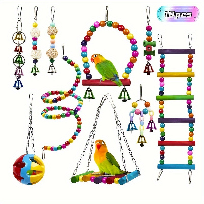 3/5/7/10pcs Bird Toy Set Swing Climbing Ladder Stairs Colorful Bells Educational Training to Relieve Boredom Chew Small and Medium Parrot Toys