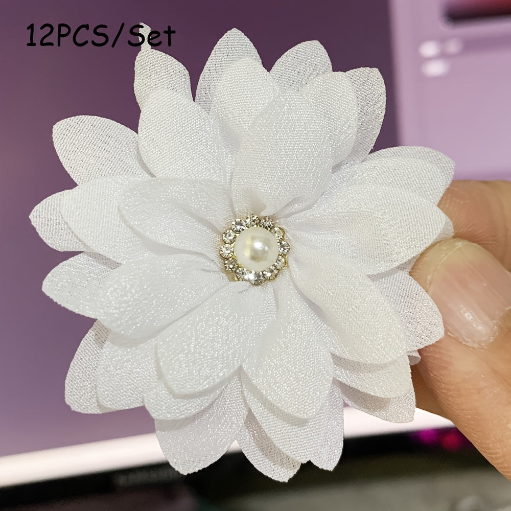 12pcs 2.2inch ( 5.5cm) Sharp Corner Flowers No Clips Holiday Party Decoration Making Pet Collar Flower Hair Accessories for Headband Hairband
