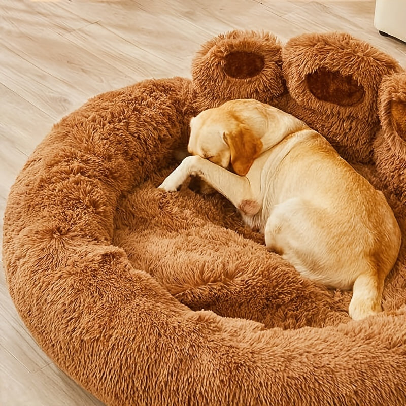 Warm Soft Long Plush Bear Paw-Shaped 1Pc Pet Bed - Calming Cat And Dog Bed For Small, Medium, And Large Dogs - Anti-Slip Bottom Cat Mat, Animal Sleep Sofa