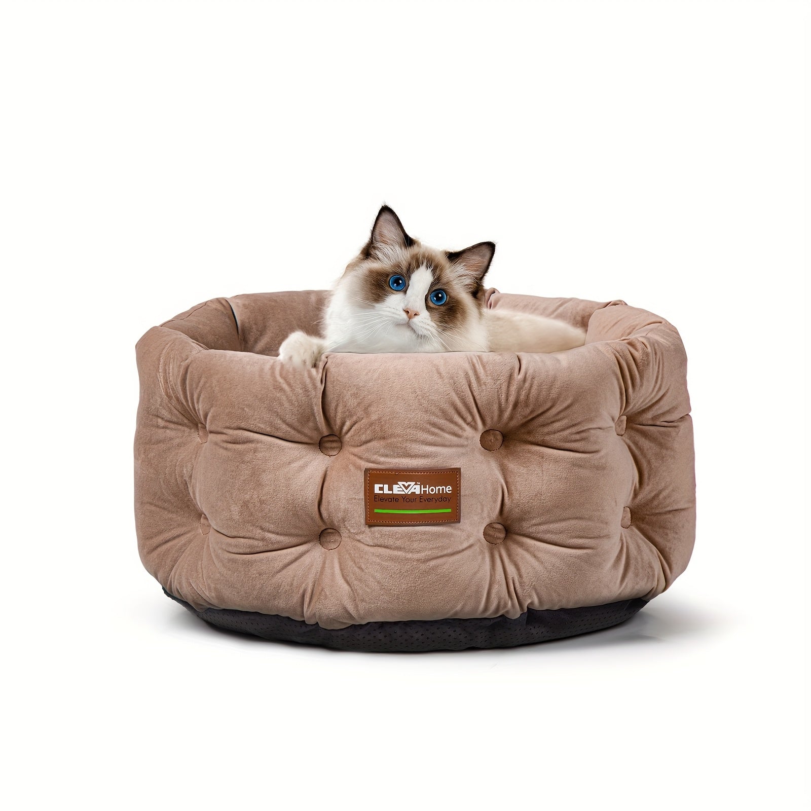 ClevaHome Deep Nest Cat Bed for Small Pets up to 15lbs - Round Cat Beds for Indoor Cats, Luxurious Velvet Feel, Extra High Sides, Machine Washable Comfort Pet Bed with Non-Slip Bottom