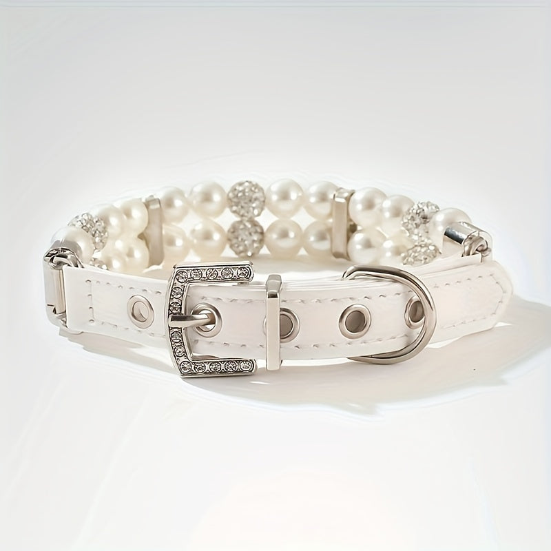 Adjustable Polyester Fiber Pet Collar with Pearl and Rhinestone Accents, Cute Necklace for Small and Medium Dogs and Cats - Other Pattern.
