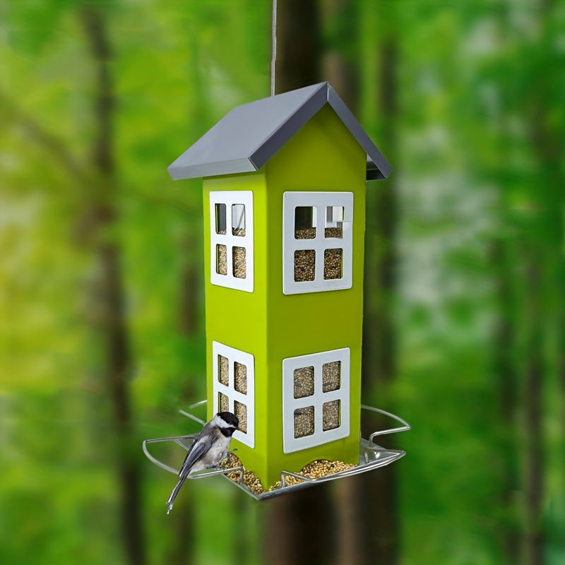 1pc Large Capacity All Metal Wild Bird Feeder - Squirrel Proof, Removable Roof, 4 Port Hanging Feeder - Durable, Weather Resistant, Easy to Clean Outdoor Bird Feeder for Backyard
